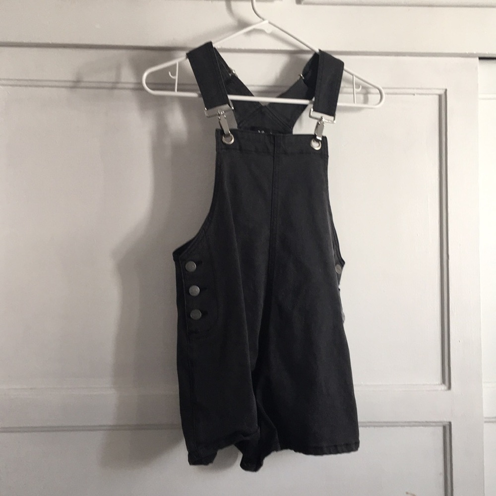 Black denim overalls